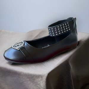 Bebe Girls rhinestone ankle strap flats